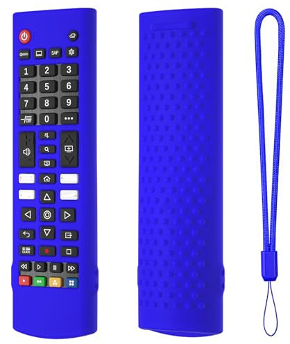 Copertura protettiva per LG AKB, custodia in silicone copertura telecomando Smart TV, copertura guscio antiscivolo con cordino (Blu)