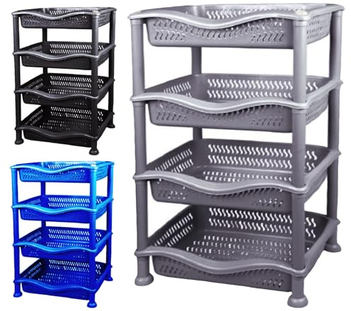 Ecoshine Supplies 4 Tier Fruit Vegetable Rack Kitchen Pantry Storage Rack kitchen Utility Garage Strong plastic for kitchen,bedroom,living room,bathroom (Grey)