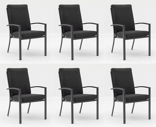 Gardissimo 6 er Set Luxus Aluminium Stapelsessel Boston anthrazit, wetterfest, rostfrei, 120 kg belastbar, inkl. Kissen