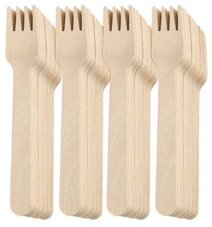 Xbessc 200 Piezze Forchette in Legno, Forchette Monouso Usa e Getta, Posate in Legno di Betulla Biodegradabili e Compostabili per Bambini,Barbecue,Picnic,Campeggio, Matrimoni 14cm