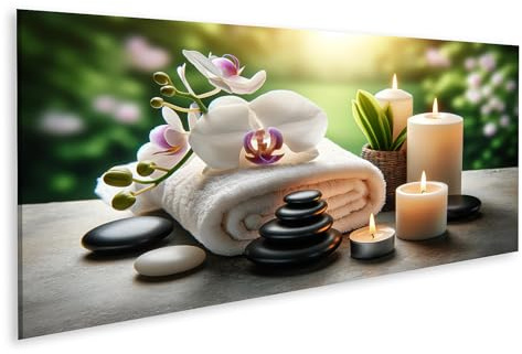 islandburner Bild auf Leinwand Entspannung Kerzen Spa Relax Oase Orchidee Steine Wellness Kunst Bilder Wandbilder Poster