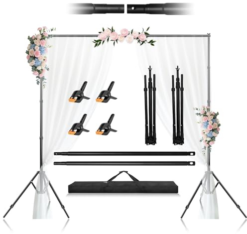 Jiang&Rong 2.6 x 3m/8.5 x 10ft Portable Photo Backdrop Stand Kit | Adjustable Backdrop Frame with Carrying Bag for Wedding, Birthday, Party, Photography