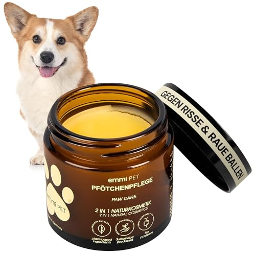 Emmi-pet Pfötchenpflege 2in1 Natur 50 ml – Veganer Pfotenbalsam Hund mit Sheabutter, Kokosöl & Kräuterextrakten, schützt & regeneriert - gegen Risse & raue Ballen, Natürlich - zieht schnell EIN