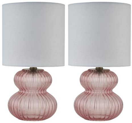Walter - Set of 2 Pink Ribbed Glass 29cm Table Lamps with White Shade