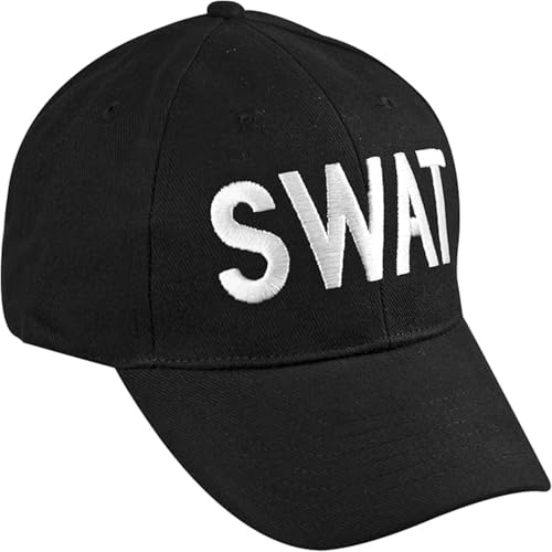 TrendandStylez SWAT Cap Schwarz – Baseballkappe mit gesticktem SWAT Schriftzug | Polizei Mütze für Kostüm, Security, Einsatz, | Verstellbare Herren Damen Kappe für Fasching, Karneval & Outdoor