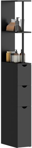 HOMCOM Meuble Colonne Salle de Bain avec Tiroirs 15 x 33 x 136,8 cm Noir | Armoire de Salle de Bain, Étagères Ouvertes, Placard