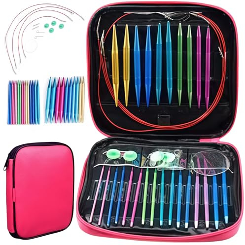 Behogan Auswechselbare Rundstricknadeln Set, 2.75-10 mm Stricknadeln Set Austauschbar, Stricknadeln Rundstricknadel mit Aufbewahrungstasche, Aluminium Austauschbare Rundstricknadeln, für DIY