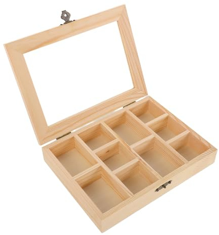 Homoyoyo Holzprobenvitrine Mit Transparentem Deckel 10-Fächer-Box Für Gesteinsproben Mineralien Und Schmuck Staubdichte Steinsammelbox Für Heim Schule Und Ausstellung