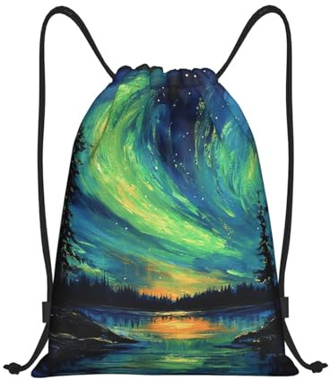 Rucksack, Nordlichter-Nacht Stoffbeutel Hipster Bequeme Zuziehbeutel für Freizeit Sport Kinder 36X42cm