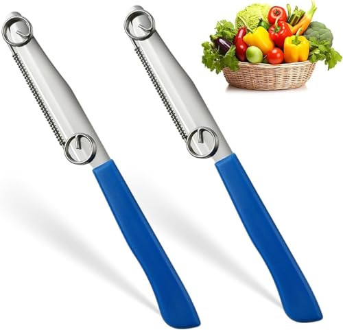 SKIPTHYBER Schnellschneidmesser, 2 Stück 3 in 1 Quick Slicing Knife, Multi-functional Fruit Vegetable Julienne Peeler and Slicer (Blau)
