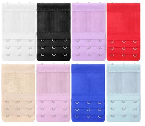 HekouJiub 8Pcs Bra Extenders, 3 Hook Adjustable Bra Strap Extender, Soft Stretchy Extension Straps (8 Colors)