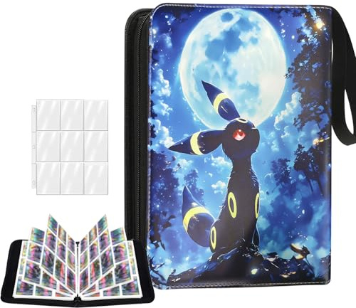 TATAFUN 9 Pocket Card Binder, 900 Pockets Capacity with 50 Double Sided Sleeves, PU Leather Waterproof, 3 Ring Trading Card Binder for Football TCG Cards, Card Collection Album for Collectors