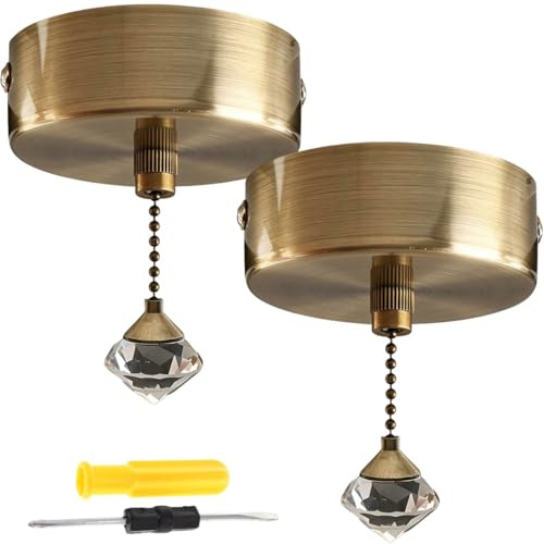 Acmerota Crystal Pendant Pull Cord Light Switch Light Pull Cord Copper Pull Cord Lights Switch Shower Pull Cord Switchs with 150cm Chain for Toilet Light Ceiling Lights Fan Switch