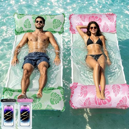 Materassino Mare XL,4 in 1 Amaca Galleggiante,Amaca Gonfiabile da Mare Portatile con 2 Custodia impermeabile per telefono,per Adulti Bambini Piscina Spiaggia,Accessori Piscine Estivi