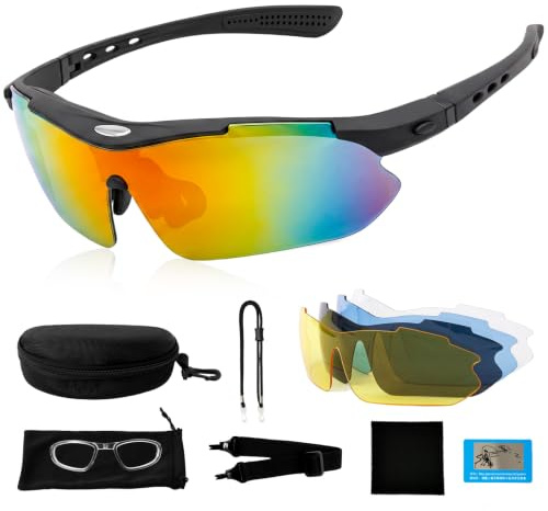 Fahrrad Brillen Herren mit 5 WechselgläSer,Damen Polarisierte Sonnenbrille | UV400 Schnelle Brille, Sportbrille mit Verstellbaren & 7 Zubehör Nasenflügel für Radfahren Laufen Angeln Ski Golf
