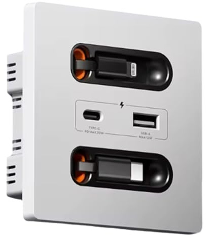 Vymlo Universal Smart Socket with Charging Line USB C Port PC Power Wall Panel, Mobile Phone Charging Type C