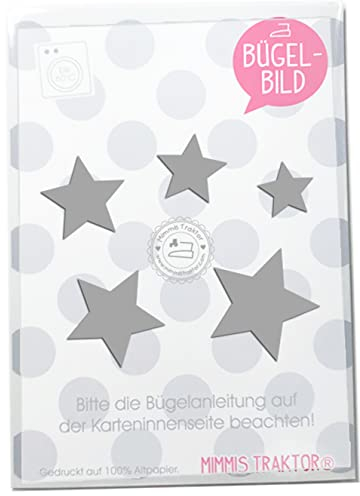 Bügelbild 5 Sterne 4 cm bis 2 cm Flockfolie kleine Aufbügler Applikationen Bügelsticker für Stoffe Textilien Kinder zum Aufbügeln Flicken, Farbe:grau