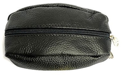 LOLUNA® Porte-Monnaie Forme Grain café Robuste - 2 côtés Zip - 1 Anneau Clé - en Cuir Vachette épais Souple Plusieurs Couleur - Noir