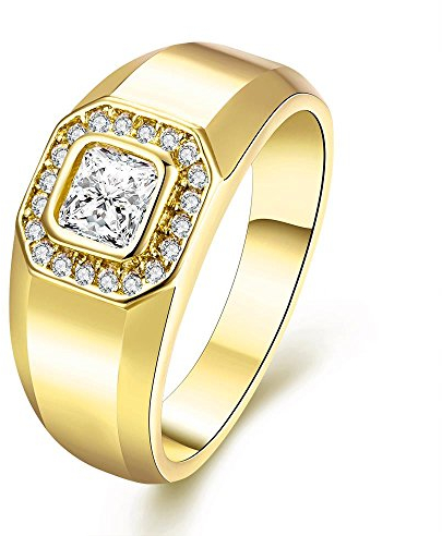 Uloveido Fashion Square Zirkonia Gold Wedding Band Ring für Männer Geburtstagsgeschenke für Freund Größe 59 (18.8) KR204