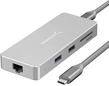 SABRENT USB C docking station adapter 3.2, USB hub, USB splitter multiple extension data hubs with 4K HDMI, Ethernet RJ45, USB type C PD 60W, 2 USB 3.2 ports + 2.0, SD Micro SD card reader (HB-UHPN)