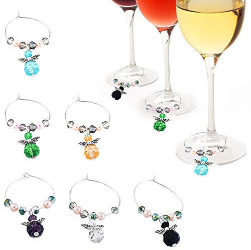 Gresunny - Juego de 6 encantos de copa de vino, anillos de marcador de copa de vino, etiquetas de marcadores de bebida, con caja de regalo, reconocimiento de vidrio, para fiestas de Navidad,