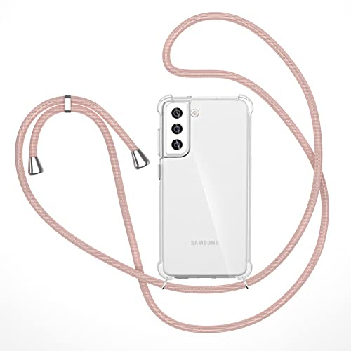 XTCASE Handykette für Samsung Galaxy S22 Hülle, Smartphone Necklace Handyhülle mit Band Transparent Schutzhülle Stossfest - Schnur mit Case zum Umhängen in Roségold