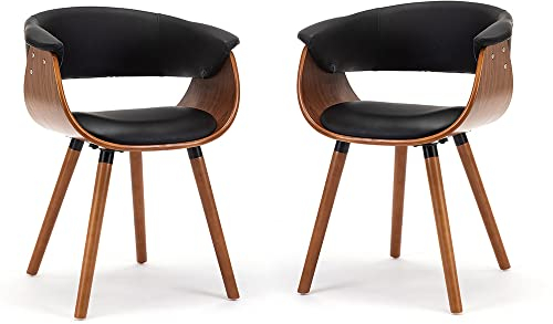 Mignone Esszimmerstühle Wohnzimmerstühle Moderne Küchenstühle Rückenlehnen für Küche Arbeitszimmer Wohnzimmer mit Massivholz Beine (Schwarz-braun-Kunstleder, 2)