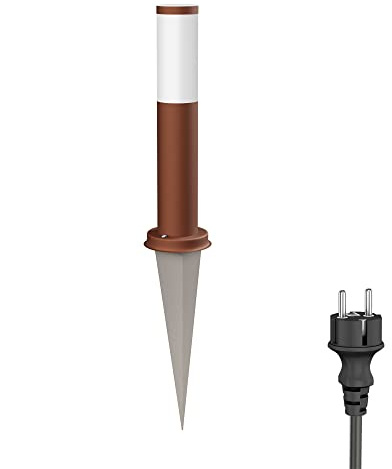 ledscom.de Pollerleuchte PORU mit Erdspieß und 2m Kabel für außen, IP44, 39cm, braun, inkl. E27 Lampe max. 963lm, warmweiß