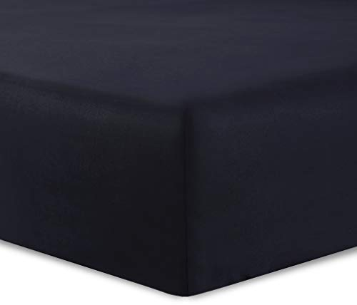 VISION Spannbettlaken, 150 x 200 cm, Farbe: Schwarz, 100% Baumwolle, 57 Fäden, 4 elastische Ecken, Spannhöhe 30 cm