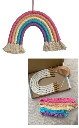 Enia Store Makramee Regenbogen Bastelset für Anfänger mit Anleitung (Pastell)