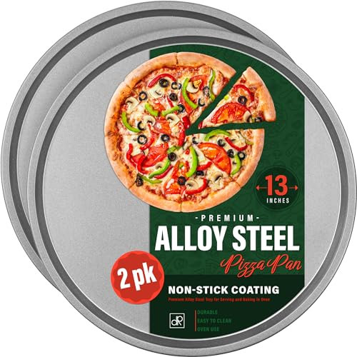 DecorRack Lot de 2 plateaux à pizza antiadhésifs de 33 cm, moules à pizza ronds et feuille de service, plats à tarte robustes pour four