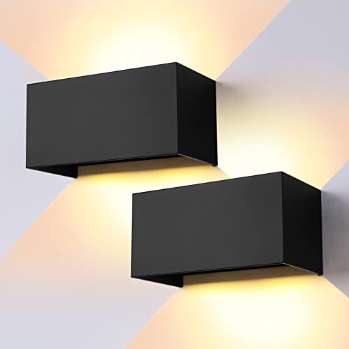 ENCOFT 2 Stück Außenlampen LED Wandleuchte Innen/Außen 24W Schwarz, Außenleuchte Wandlampe,IP65 Wasserdichte Außenwandleuchte, 3000K Warmweiß Außenlampe,Up Down Lichtstrahl Einstellbar für Balkon
