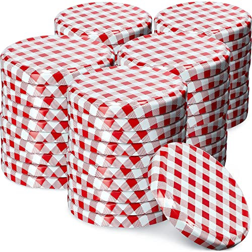 KADAX 50er Set Schraubdeckel Ø 66 mm in Rot kariert – Ersatzdeckel für Einmachgläser & Vorratsgläser, luftdicht & auslaufsicher