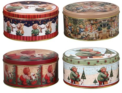 Angoily Caja De Regalo De En Lata De EstañO Con Osito De Felpa Ideal Para Almacenar Dulces Y Galletas Set De 4 Piezas TamañO 13.60X13.60X6.80Cm