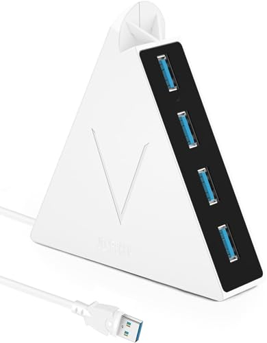JoyReken 4-Port USB 3.0 Hub, FlyingVHUB Vertical Data USB Hub with 2 ft Extended Cable, for Mac, PC, Xbox One, PS4, PS5, iMac, Surface Pro, XPS, Laptop, Desktop, Flash Drive, Mobile HDD(White)