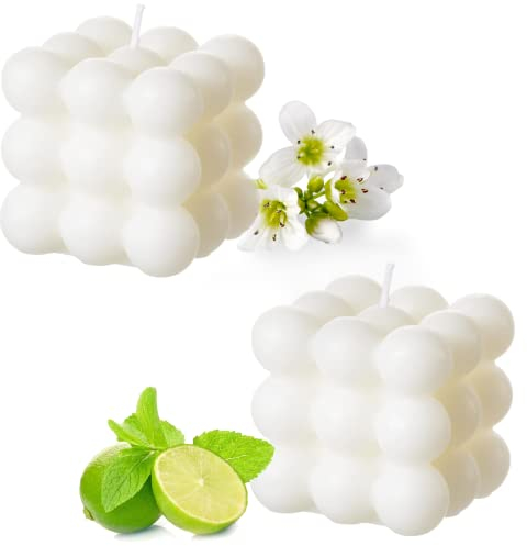 Bubble Kerze | natürlich und wohlriechend Handmade Kerzen | 100% vegane Kerzen | Nachhaltige Deko Kerzen Aus Natürlichem Sojawachs | Boho Deko | 6 x 6 x 6 cm (Weiß, 2)