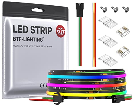 BTF-LIGHTING FCOB SPI COB RGB Flexible Hohe Dichte LED-Streifen WS2811 IC LED Strip 3M 630LEDs/m 14W/M DC24V Schwarz PCB IP30 Chasing Farbe DIY Dekoration(Nicht inhalt Controller&Netzteil)