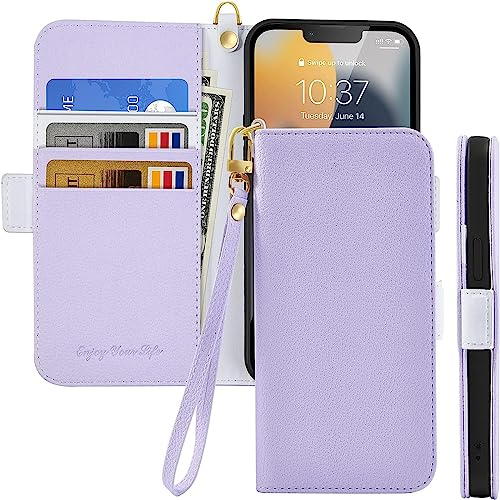 GEPAS Flip Phone Case for iPhone 6 Plus/6s Plus, Lychee Pattern PU Leather with Card Slots, Shockproof, Lavender