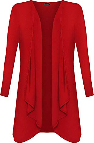 Womens Ladies Waterfall Open Cardigan Hanky Hem Jersey Plus Size Long Sleeve Top (Red, 20)
