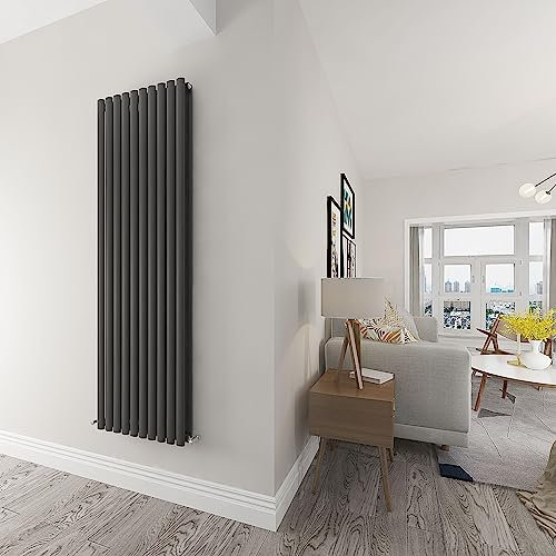 Skybathroom | 1800x590mm Vertical Anthracite Oval Double Panel Tall Upright Central Heating radiator