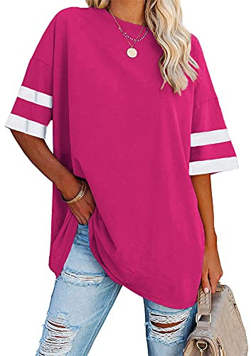 Ebifin Maglietta da donna oversize con scollo rotondo | Maglietta a maniche lunghe, a tunica, estiva, sportiva, basic, in cotone, vestibilità larga, a maniche corte