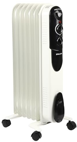EMtronics EMOFR7WH 1500W/1.5KW 7 Fin Portable Electric Oil Filled Heater Radiator with Adjustable Thermostat and 3 Heat Settings for 15 sqm Room - White