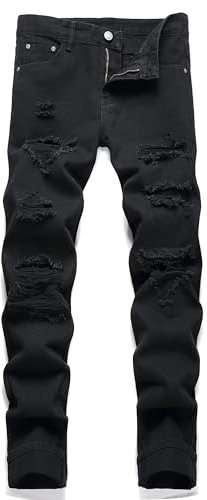 AITITIA Men's Ripped Regular Fit Jeans, 3011 Black, 32