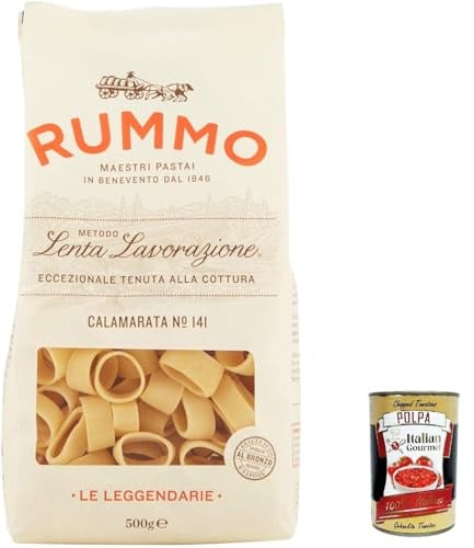 Italian Gourmet Calamarata N°141 Pasta Lenta Lavorazione, Bronze 8 x 500g | Trafilatura ruvida e cottura al dente; Hartweizengrieß für Saucen, Vorrat aus, Gesamtnettogewicht 4 kg + Kostenlos Polpa 400g