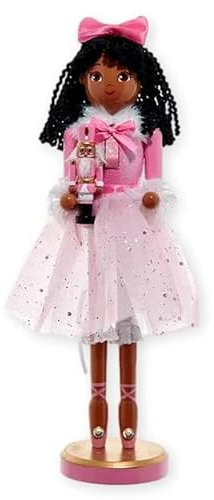 Bridge Collection 12 African American Clara Nutcracker - Pink Glittery Dress - Holding Nutcracker Doll - Christmas Holiday Ballet Figurine