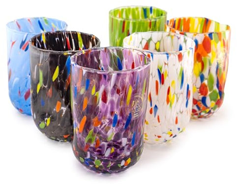 MurArt Vasos de Murano - Juego de 6 vasos de 250 ml de vidrio soplado a mano de elaboración artesanal - Colección Eleganza - Made in Italy (6, mixto)