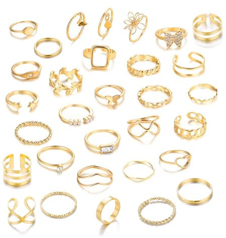 XSDSLS 20-31 Stück Vintage Knuckle Rings für Damen Böhmische Stapelbare Ring Gold Silber Offene Daumen Ringe Set Midi Finger Ringe Schmetterlings Herz Fingerring für Frauen (Gold Set 6-31 Stück)