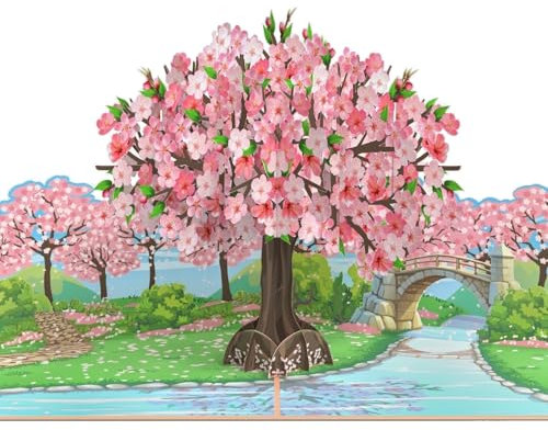 MOKIO® Biglietto Fiore Pop-Up – Ciliegio giapponese in fiore – Biglietto regalo 3D per un compleanno, Biglietto di auguri con fiori di Sakura