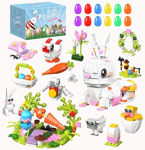 Pardofelis Ostergeschenke für Kinder, 12 Stück Ostereier Mini Tiere Bausteine, 360 Pcs Building Blocks Spielzeug Set, Ostereier zum Aufhängen Draußen, Kleine Ostergeschenke für Kinder