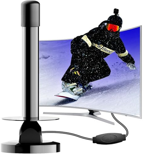 Antenna TV Interna - Antenna Amplificata Potente con Base Magnetica, Portatile a Lungo Raggio, Facile da Installare, Compatibile con 4K 1080p DVB-T/DVB-T2 (Cavo da 3 Metri)